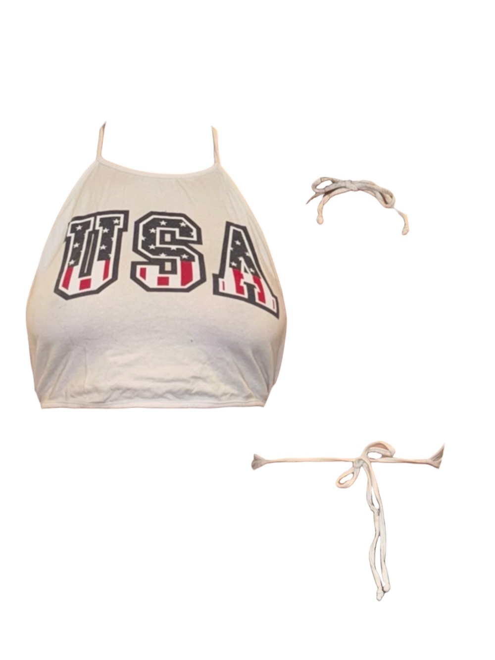 La Hearts White USA Graphic Crop Halter Top